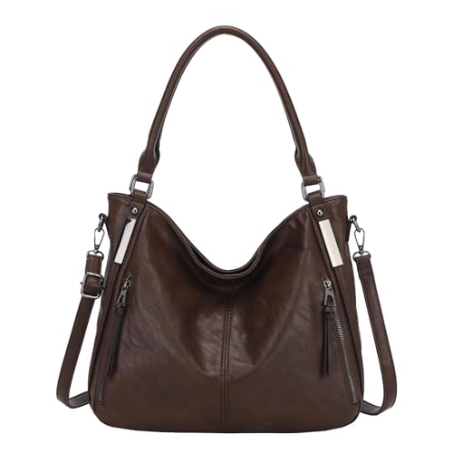 Shoulder Handbags for Women Large Soft Casual PU Leather Hobo Tote Purses - color: B-coffee