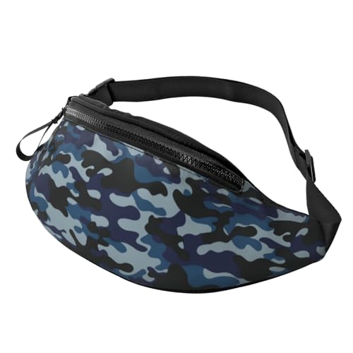 Army blue camouflage ocean texture dark Fashion casual fanny pack waist bag men women adjustable belt waist bag for travel hiking cycling running festival carnival - color: Black33