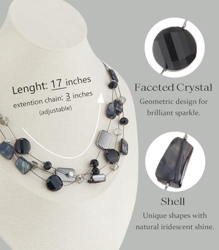 FULU AUTUMN Beaded Statement Necklaces for Women Shell Bead Chunky Collar Necklace Summer Layer boho Costume Jewelry for Her - color: Black