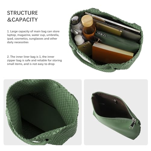 Woven Tote Bag Womens Purse Vegan Leather Shoulder Handbags Fashion Summer Beach Tote Bags Large Travel Totes - color: Grass Green