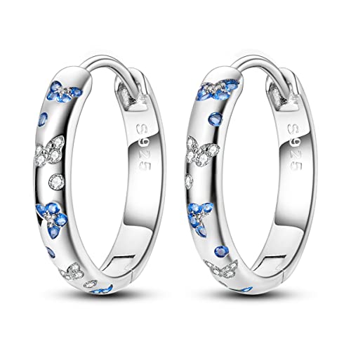 Parmuz 925 Sterling Silver Earrings Hoops for Women Ladies Simple Lightweight Twisted Medium Hoop Earrings With Cubic Zirconia Hypoallergenic Jewelry for Her - color: shining butterfly earring