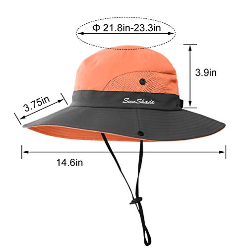 3 Pieces Womens Ponytail Wide Brim Sun Hat Packable UV Protection Beach Cap for Fishing & Hiking - color: Purple＆orange＆sky Blue