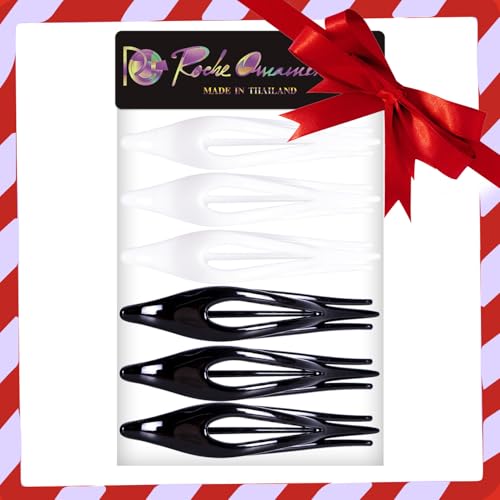 RC ROCHE 6 Pcs Flat French Claw Hair Clips For Women Thick Curly Hair Barrettes Duckbill Concord Side Slide Extra Hold Curved Eyelet Strong Hold Grip, Medium Black and White - color: Black&White