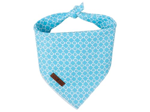 Lionet Paws Spring Summer Blue Grid Dog Bandana Washable Cotton Handkerchief Scarf Triangle Flower Bandana for Small Medium Dogs Girl Boy - color: Blue Grid Flower, size: Small (Pack of 1)