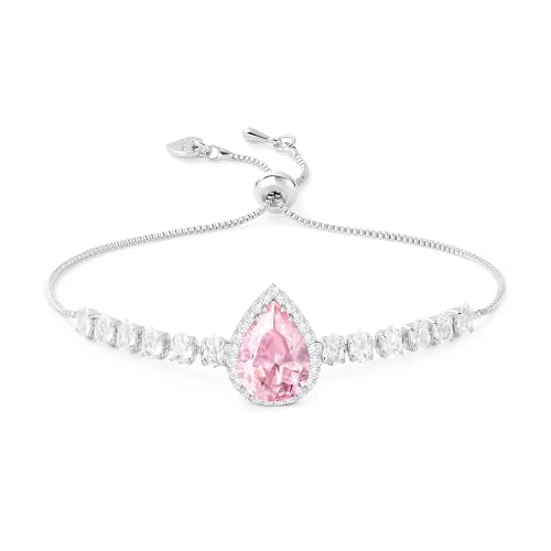 Linawe Crystal Imitation Diamond Rhinestone Charm Bracelets for Women, Gold/Silver/Rose Gold Adjustable Chain Bracelet, Teardrop Birthstone Cubic Zirconia Prom Costume Wedding Jewelry - color: Silver,June,Oct