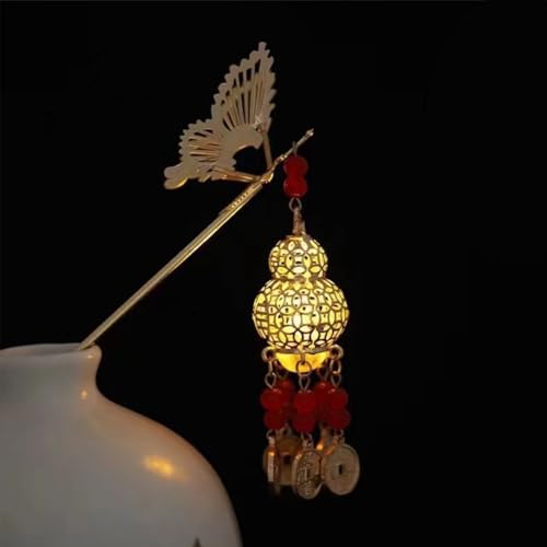 Lantern Light Tassel Hairpins Hair Stick phoenix Chinese Coiled Hair Antique Hair Pin Hair Accessories for Women Red #011 - color: Red-#011