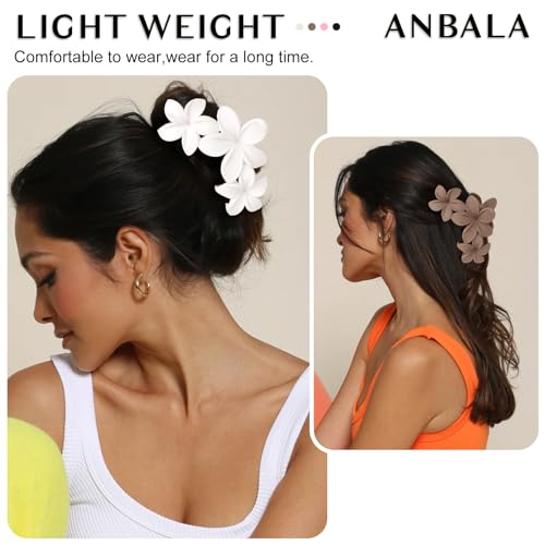 ANBALA Flower Hair Accessories: 4PCS Matte Plumeria Hair Claws, Strong Hold Clips for Women and Girls - color: white, brown, black, pink