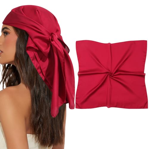 AWAYTR 27.5” Square Satin Head Scarf Hair Scarf for Women's Hair Silk Bandana for Women Silk Head Wrap for Sleeping - color: Burgundy
