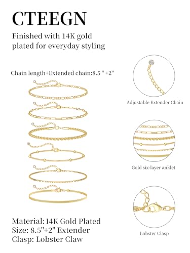 14K Gold/Silver Plated Ankle Bracelets for Women Anklet Set Waterproof Tarnish Resistant Adjustable Dainty Layered Lightweight Hypoallergenic Vacation Beach Pool Party Summer Jewelry Gift - style: Style4