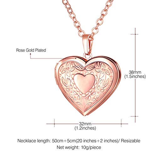 U7 Women Locket Necklace Platinum 14K Gold Photo Lockets that Hold Picture,Chain 20 Inch Personalized Gift Custom Love Heart Image Necklaces - color: 01# Rose Gold Heart