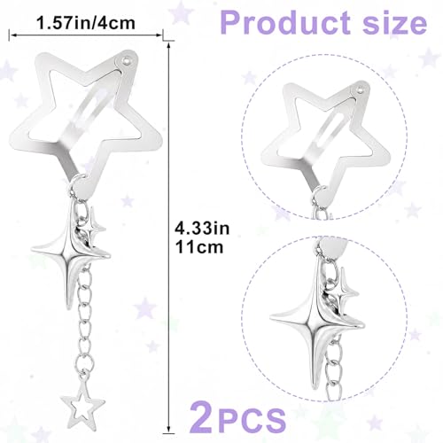Pndeyo 2pcs Star Tassels Hair Clips for Women, Non-Slip 2000s Y2k Snap Barrettes, Cute Star Beaded Pendant Pin Accessories for Braid Long Short Thin Thick Hair- Silver - color: Silver-A2 Style