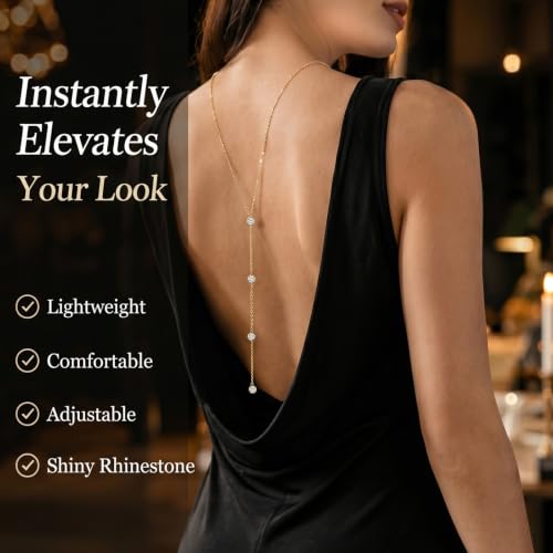 Back Necklace for Backless Dress Body Chain Jewelry for Women Adjustable Rhinestone Chain Necklace Bridal Jewelry for Weddings Summer Vacation - color: A2:body chain