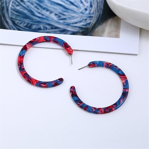 Boho Acrylic Hoop Earrings Bohemian Statement Colorful Acetate Lucite Tortoise Shell Resin Geometric Big Lightweight C Open Hoops Earrings for Women Prom Party Holiday Fashion Jewerly Gifts - color: Blue