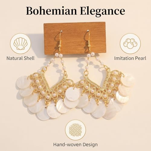 Woven Raffia Rattan Earrings for Women, Boho Flower Hoop & Drop Dangle Earrings Collection, Handmade Summer Beach Vacation Statement Earrings for Party Daily Wear - color: Pearl Lace Drop