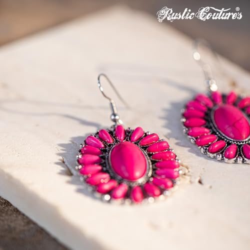 Rustic Couture's Western Earrings for Women Cowgirl Country Concho Dangling Western Statement Jewelry - color: J-Hot Pink