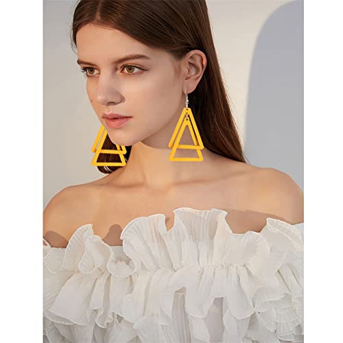 ANXIN Boho Personality Retro Tassel Rectangular Wooden Contrasting colors Earrings Chic Green Temperament Geometric Earrings Jewelry Gifts For Women - color: YELLOW Wooden colors Earrings