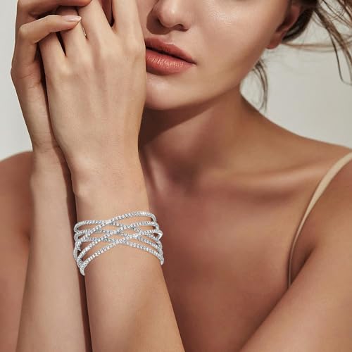 Rhinestone Bracelet for Women MultiLayer Crystal Cuff Bracelet Strand Layered Bracelet - color: Silver 2