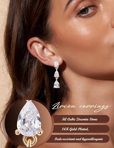 Pearl Earrings for Women, 14k Gold Plated Trendy Diamond Pearl Drop Earrings Hypoallergenic Dainty Bridal Gifts Wedding jewelry for Women - color: Round-Silver