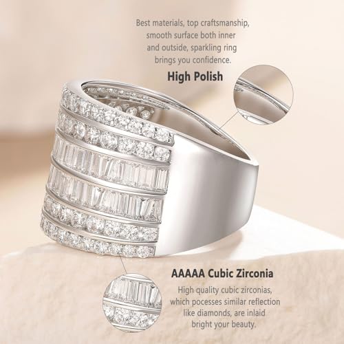Wide Wedding Bands for Women Cubic Zirconia Engagement Bridal Eternity Stackable Rings White Gold Size - color: Classic Eternity