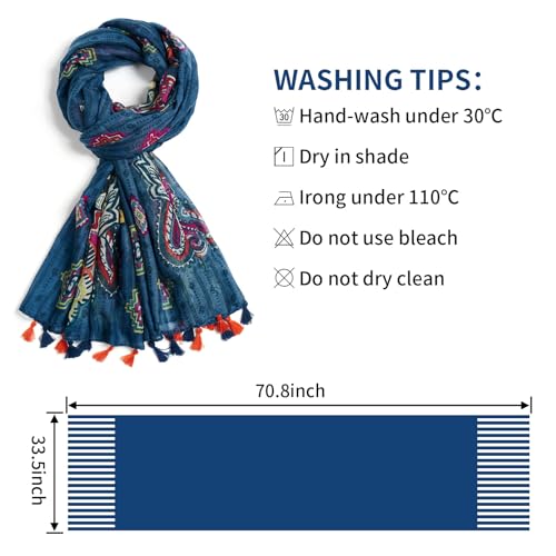 QIUTIMIY Scarf for Women Lightweight Soft Floral Leopard Printed Scarves Fall Winter Fashion Shawl Wrap with Fringe - color: Dblue Red