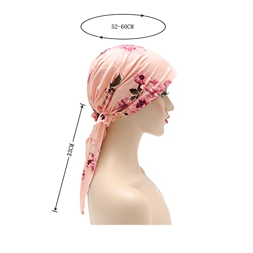 ZLYC Chemo Headwear Pre Tied Head Scarf Headwraps Lightweight Turban Beanie Cap for Women - color: Floral Light Pink