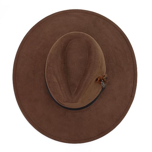 LIDHAY Big Wide Brim Fedora Hats for Women Men Western Suede Hat Panama Hat Outdoor Hats - color: Coffee