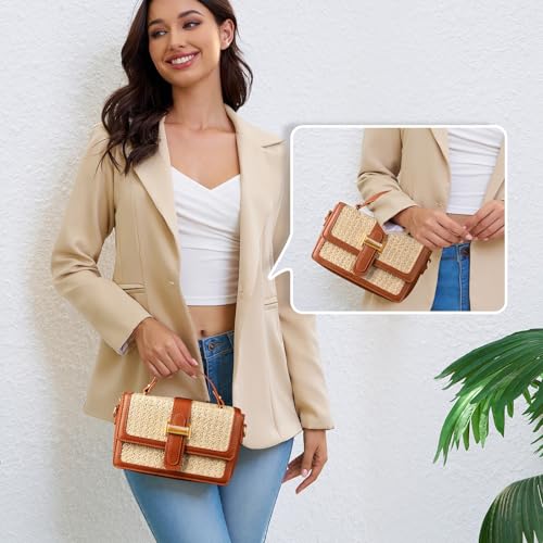 Straw Crossbody Bags for Women Summer Straw Clutch Bag Woven Beach Purse Vacation Handbags | Straw - color: A Brown