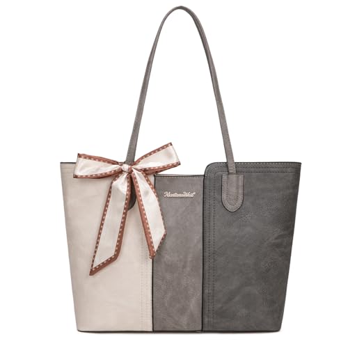 Montana West Tote Bags for Women Top Handle Satchel Purses - color: Beige With Grey