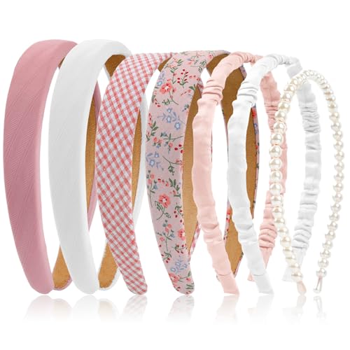 7 Pcs Headbands for Women Non Slip Headband Pink Knotted Headband for Women Pearl Headbands Different Fashion Headbands Hair Accessories - color: Pink