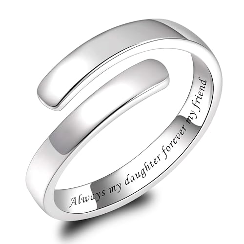 Sonateomber Gold Silver Faith Open Rings for Women ，Adjustable Minimalist Personality Encouragement Hope Love Healing Promise Ring Wedding Festival Accessories Fashion Jewelry Gift - color: Always my daughter forever my friend