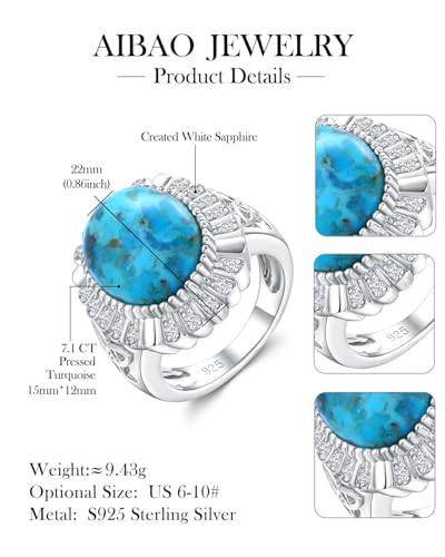 AIBAO 4-12 Ct Large Oval Engagement Rings for Women Natural Turquoise/Lapis Lazuli/Malachite Celtic/Infinity/Love Knot Halo Ring Size 6 to 10 Anniversary Christmas Valentines Gift - style: 7.6 Ct Blue Turquoise & Created White Sapphire