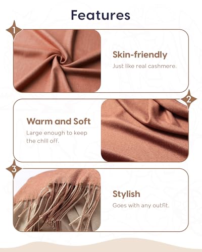 maamgic Women's Winter Scarf Soft Warm Scarf for Women Cozy Shawl Wraps for Women Lightweight Pashmina Style Wrap - color: Rusty Brown and Cream