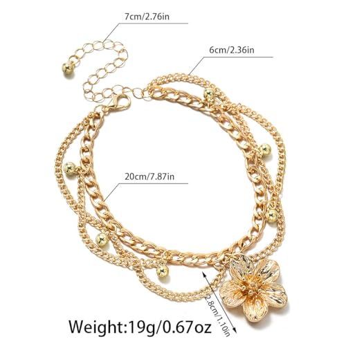 Ankle Bracelets for Women Gold Anklets for Women Waterproof Summer Beach Jewelry Pink Blue White Silver Flower Anklets for Women Plus Size Anklet Bracelet for Big Ankles Foot Jewelry - color: 1 - gold