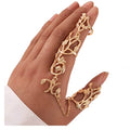 Yalice Charm Leaf Full Finger Ring Bracelets Dainty Knuckle Open Ring Harness Hand Chains Adjustable Statement Rings Jewelry for Women Gift - color: Gold