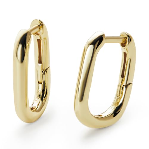 Ana Luisa Rectangle Hoop Earrings - Sterling Silver Base With 14K Gold & Silver Rhodium Plating - Chic, Dainty Mixed Metal Huggie Hoops - Hypoallergenic, Tarnish-Free, and Water-Resistant Hoops - color: Mini-Gold