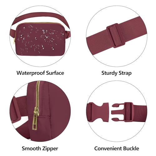VOROLO Fanny Pack For Women And Men Crossbody Bag Belt Bag with Adjustable Strap Graduation Gifts Wine Red - color: Wine Red, style: 1 Pack Fanny Pack