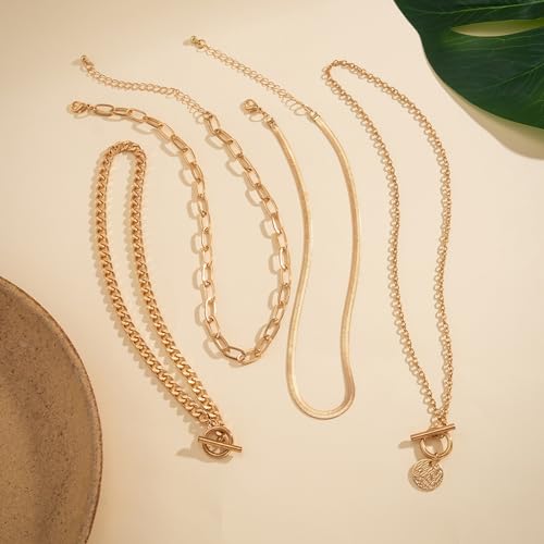 Gold Stack Necklace Chunky Necklaces for Women Trendy Coin Pendant Long Necklaces Western Jewelry for Women Cowgirl Cowboy Chic Country Outfit Boho Accessories Birthday Jewelry Gifts - color: F Gold Paperclip Chain Necklaces