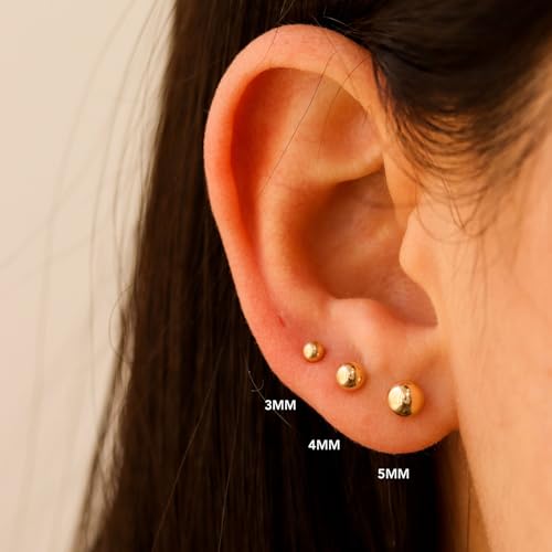 20G Hypoallergenic Surgical Steel Square Pearl Ball CZ Flat Back Stud Earrings for Sensitive Ear, Lightweight Shiny Earrings Studs for Helix Tragus Cartilage Multiple Piercing - color: Gold-M