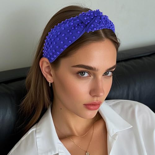 YISSION Royal Blue Knotted Headband for Women - Wide Beaded Hair Hoop, Stylish Hair Accessory for Daily Wear, Parties & Casual Outfits - color: Dark Blue