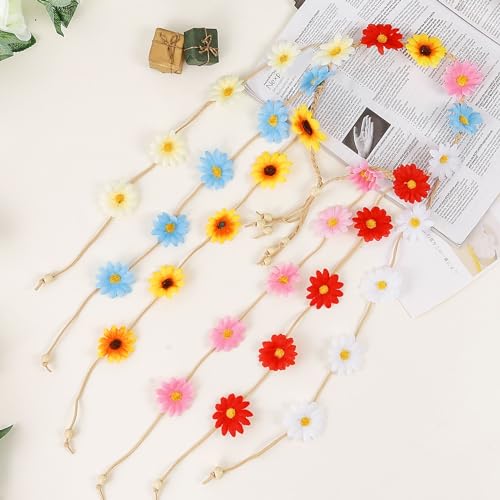 DOCILA Flower Headbands For Women Hippie Floral Hairband Boho Fairy Crown Wedding Parties Outfit Costume Hair Accessories - color: Rainbow