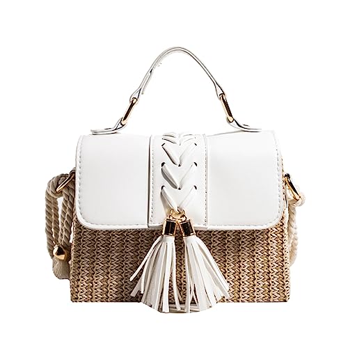 Straw Crossbody Bags for Women Summer Straw Clutch Bag Woven Beach Purse Vacation Handbags | Straw - color: D White