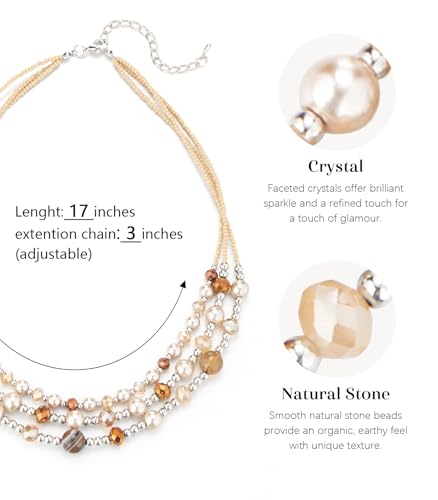 Noessla Beaded Statement Necklaces for Women Layered Chunky Bead Necklace Fashion Costume Jewelry Gifts for Mom - color: Champagne Brown