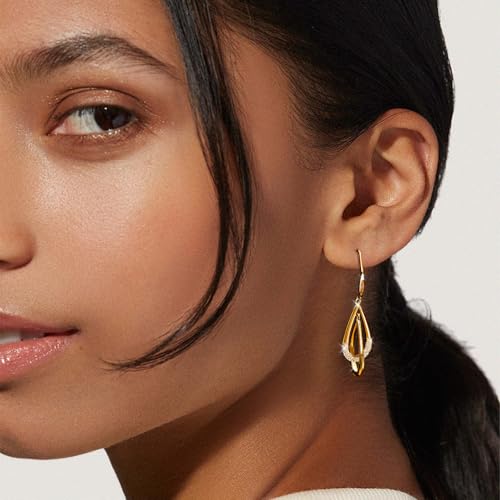 Dangle Earrings For Women, Silver Plated Lightweight Drop Earrings With Sparkling Cubic Zirconia,14K Gold Plated Hypoallergenic Face Shaping Earrings For Wedding Party Daily Office Jewelry Gift - color: Gold