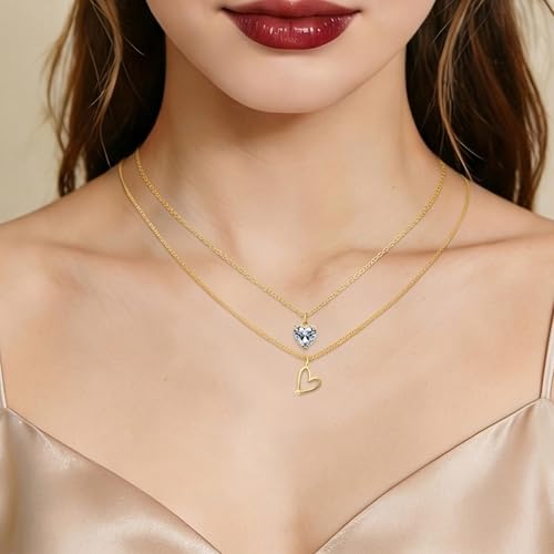 14K Gold Plated Necklace Gold Necklaces for Women Diamond Pendant Dainty Choker Layered Necklaces for Women Jewelry Set Gifts for Women Trendy Sister Mom Wife Womens Her Friend Party - style: 1006