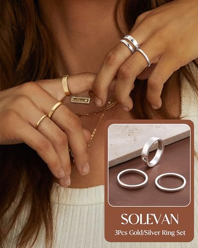 Silver Gold Rings for Women Non Tarnish 14K Gold Plated Stackable Rings for Women Stacking Thumb Pinky Eternity Cubic Zirconia Engagement Wedding Band Ring Set Woman Jewelry 1.5mm 2.5mm 5mm - color: A-Silver Band Rings