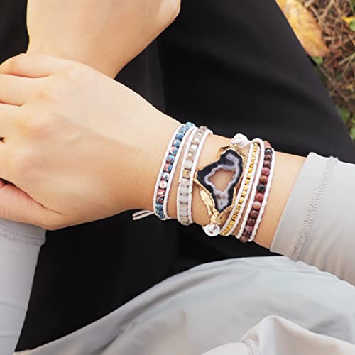 YGLINE Natural Stone Beaded Healing Wax String 5 Wraps Bracelets - color: agate 1