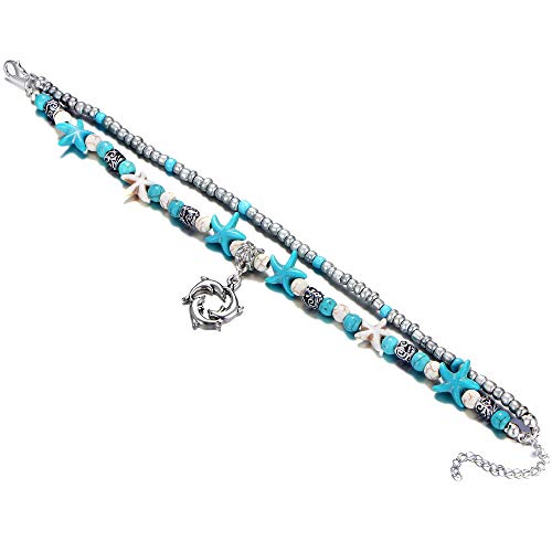 Fesciory Puka Shell Anklet for Women Summer Natural Cowrie Adjustable Ankle Bracelet, Handmade Boho Hawaiian Beach Seashell Jewelry - color: C:Dolphin