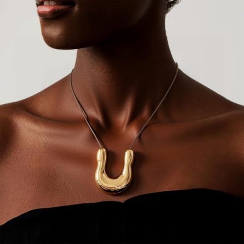 Frodete Statement Necklace for Women Chunky Gold Necklaces Long Pendant Necklace Boho Necklaces Gold Pendant Jewelry Cowboy Chic Style Cowgirl Outfit - color: Z4:Gold U Necklace