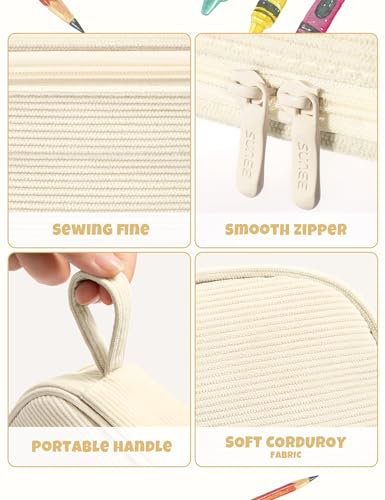 SUNEE Cute Pencil Case, Large Pencil Pouch, Aesthetic Big Pencil Bag with Zipper, Kawaii Stationery Storage and Organizer, School Supplies for Teen and Adult, Boys&Girls, Soft Corduroy Warm Beige - color: Warm Beige