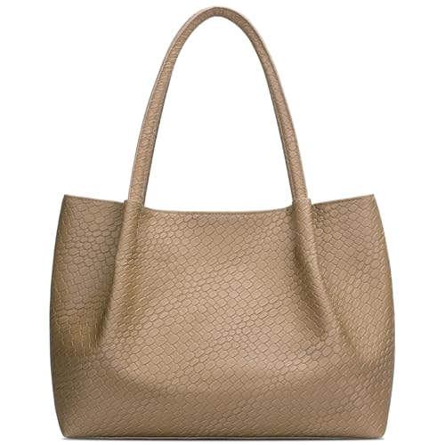 KKXIU Tote Bag for Women Vegan Leather Shoulder Purse Large Capacity Travel Bag - color: Apricot02